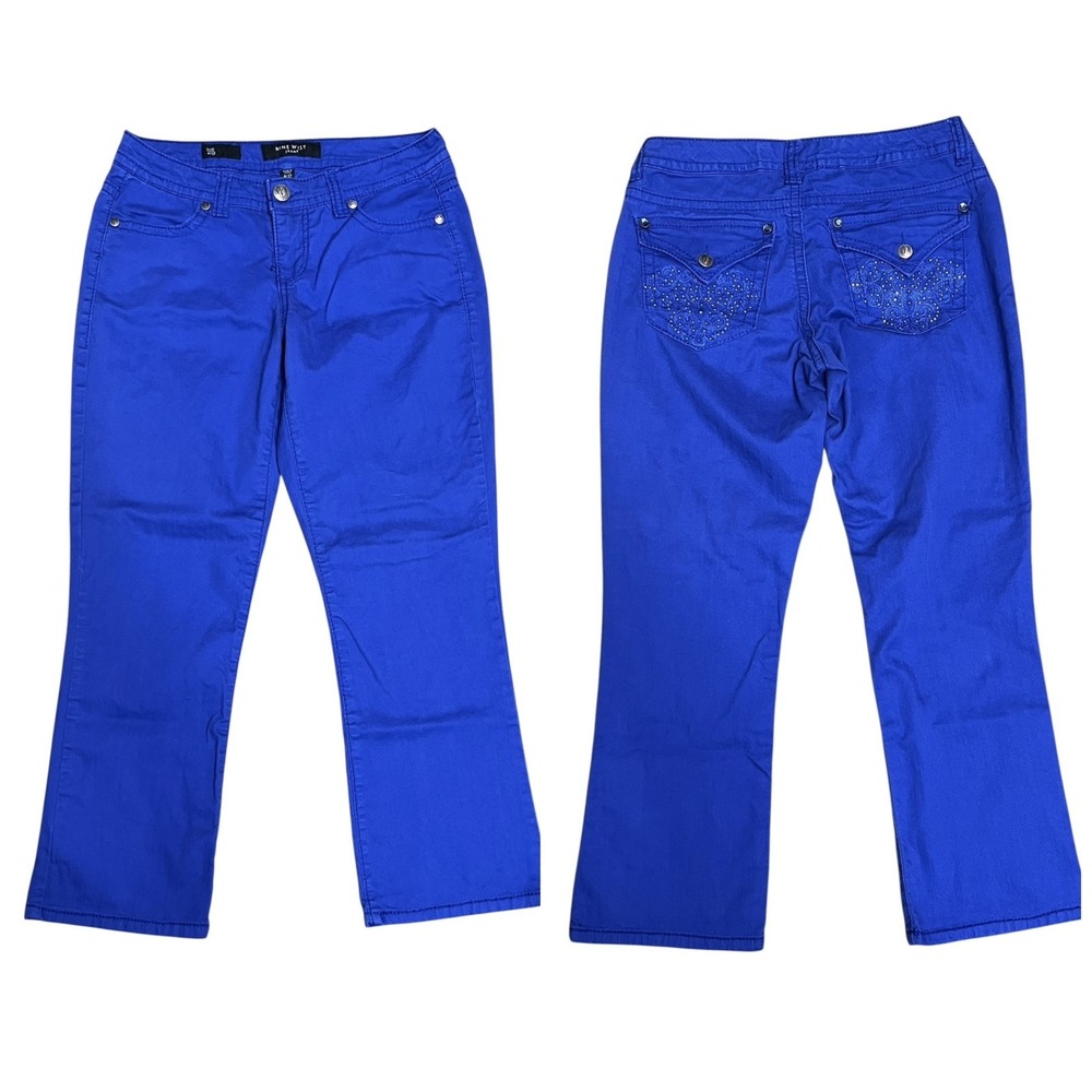 Nine West Jeans‎ Womens 4 Blue Bling Bootcut Cropped Embellished Pockets 4/27